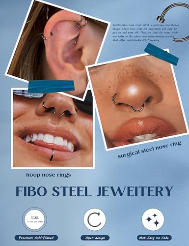18G 20G 22G Nose Rings Hoops for Women Nose Piercing - Hypoallergenic 316L Stainless Steel Hoop Nose Rings Piercing Jewelry 5PCS Gold Silver Black Tone - color: Black