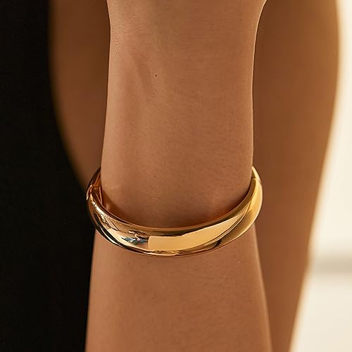 Golden Polished Chunky Twisted Hinged Waterdrop Bangle Bracelet for Women Spiraled Oval Bangle Bracelet - color: Golden Wide Round Bangle