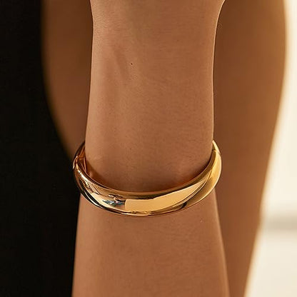 Golden Polished Chunky Twisted Hinged Waterdrop Bangle Bracelet for Women Spiraled Oval Bangle Bracelet - color: Golden Wide Round Bangle