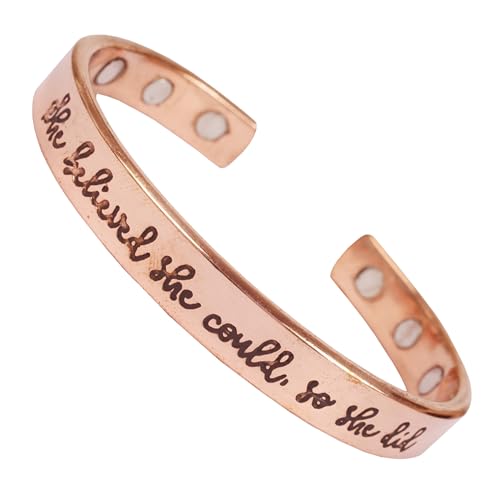 Touchstone Inspirational Copper Engraved Magnetic Bracelets for Women-Personalized Jewelry Gifts for Best Friend/Mom/Daughter/Sister- In a Pretty Gift Box She Believed She Could So She Did. - style: 1- She Believed She Could So She Did