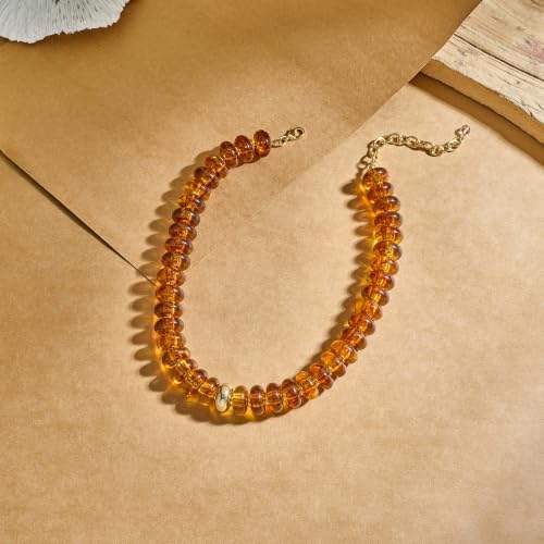 Chunky Beaded Necklace for Women Boho Statement Bead Necklace Adjustable Choker with Polished Disc/Square Beads Trendy Summer Beach Jewelry Gifts - color: Brown