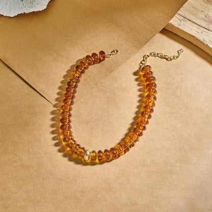 Chunky Beaded Necklace for Women Boho Statement Bead Necklace Adjustable Choker with Polished Disc/Square Beads Trendy Summer Beach Jewelry Gifts - color: Brown