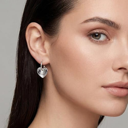 Two Tone Heart Dangle Earrings for Women Gold and Silver Heart Hoop Earrings 14K Gold Plated Valentine's Day Trendy Jewelry Everyday Jewelry - color: silver