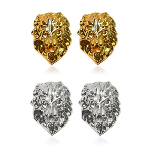 2 Pairs Vintage Lion Face，Punk Animal brooch pin，Suit Stud, Shirt Studs for women for men，Dainty Christmas Wedding Birthday Holiday Jewelry Unisex Clothing Accessories