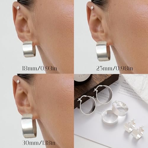 Chunky Gold Hoop Earrings Hoop Earrings Thick Gold Hoop Earrings for Women | for Sensitive Ears Gold Chunky Hoop Earrings Hypoallergenic 14K Gold Plated Hoops Non Tarnish Big Thick Hoops 18/25/30mm - color: Silver 18mm