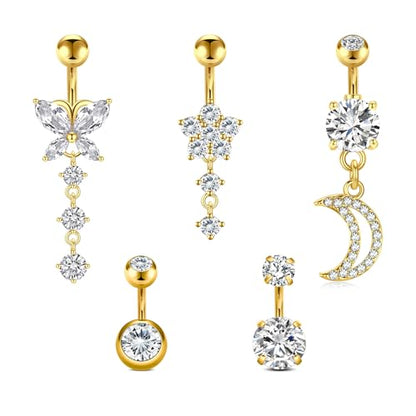 VCMART Belly Button Ring Short Bar Belly Ring Short Belly Button Rings Surgical Steel 6mm Belly Rings for Women Small Belly Button Piercing Navel Rings Piercing Jewelry - color: G -gold