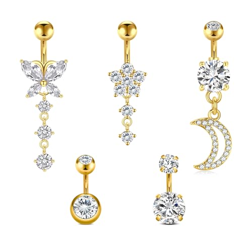 VCMART Belly Button Ring Short Bar Belly Ring Short Belly Button Rings Surgical Steel 6mm Belly Rings for Women Small Belly Button Piercing Navel Rings Piercing Jewelry - color: G -gold