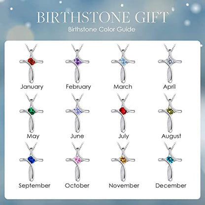 Cross Necklace for Women 925 Sterling Silver Birthstone Necklace for Women | Silver Necklaces with Diamond Sideways Birthstone Jewelry Gifts for Women 45+3cm Adjustable Chain - color: 03-March-Aquamarine