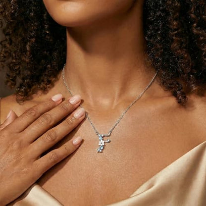 VIKI LYNN Initial Necklace for Women 925 Sterling Silver Initial A to Z Letter Pendant Necklace with Blue Flower Cubic Zirconia Birthday Engagement Gift for Women,Mom, Couple - style: Letter F