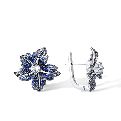 Santuzza Sterling Silver Gemstone Flower Earrings for Women - color: [A]Lily-Blue