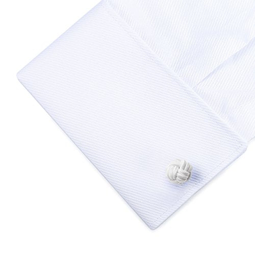 HONEY BEAR Round Silk Knot Elastic Fabric Cufflinks for Men Women 1 Pair | Wedding Business, Tarnish-Resistant, for Groomsmen, Father, Husband, Wife, Anniversary, and Formal Events - style: White