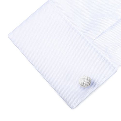 HONEY BEAR Round Silk Knot Elastic Fabric Cufflinks for Men Women 1 Pair | Wedding Business, Tarnish-Resistant, for Groomsmen, Father, Husband, Wife, Anniversary, and Formal Events - style: White