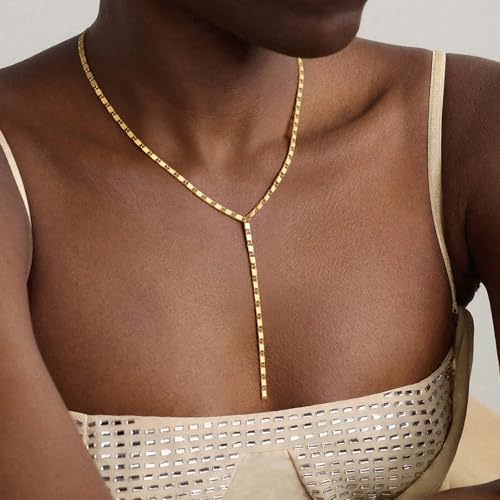 14K Gold Plated Layered Lariat Necklace for Women - Waterproof Non-Tarnish Dainty Gold Chain Necklace, Long Boho Statement Jewelry for Wedding, Prom, Summer Vacation Gifts - color: Y Necklace-Gold