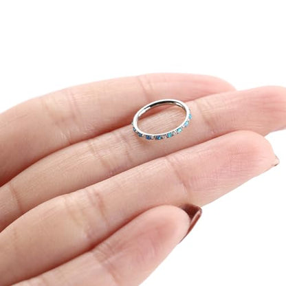FUNLMO 20G 18G 16G 12G Nose Ring Hoop Conch Rook Daith Helix Tragus Piercing Jewelry 316L Surgical Steel Cartilage Earring Conch Hoop Earring Septum Jewelry Belly Lip Ring 5mm to 14mm - color: Silver-clear CZ&blue opal, 1pc