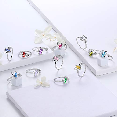 Aurora Tears Butterfly Jewelry,Women 925 Sterling Silver Butterflies Birthstone Pendant Necklace/Earrings/Rings Wedding Gift - color: H.August-set 3