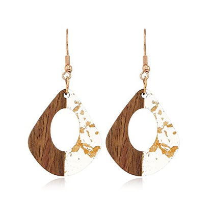 Retro Wooden Resin Geometric Bar Drop Dangle Earrings Layered Leopard for Women Polymer Clay Lightweight Statement Jewelry - style: 17