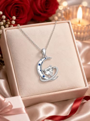 Birthstone Necklace for Women White Gold Moon and Star Pendant Moon Jewelry Anniversary Birthday Gifts for Mom Wife Her - color: 04. April - Clear Zircon