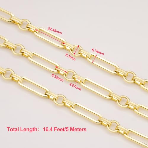 KYUNHOO 5 Meters Light Gold Plated Jewelry Making Chains on Spool | Chunky Iron Jewelry Chain Roll Circle and Paperclip Chain Link for Crafts - color: Paperclip Circle Gold