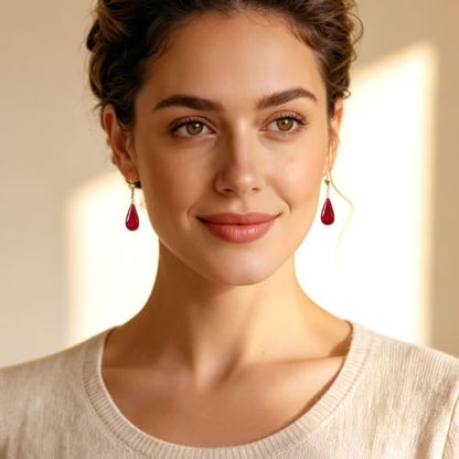Teardrop Austrian Crystal Leverback Dangle Drop Earrings for Women | 14K Gold Plated,Classic Teardrop Elegance,Leverback for Easy Secure Wear,Gift Box Included, Brighten Up Daily and Party Looks - color: Red