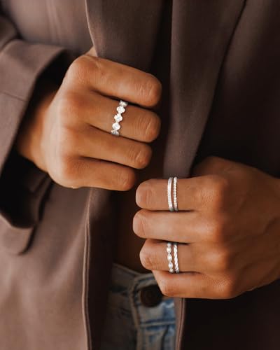 Gold Silver Stackable Rings for Women Non Tarnish Cubic Zirconia Band Ring | 14K Gold Plated,Stacking Chunky Eternity Rings,Dainty Engagement Promise Thumb Rings,Wedding Ring Set,Jewelry Size 6 7 8 9 10 - color: Silver 1