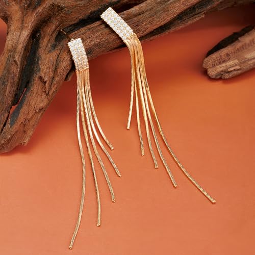 Long Dangle Earrings for Women, Tassel Chain Drop Threader Earrings | 18K Gold Plated, 925 Sterling Silver Posts, Set with cubic zirconia, Hypoallergenic, Non Tarnish, Lightweight, Red Gift Box - color: Gold