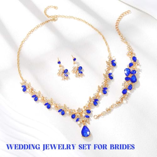 Sixexey Bridal Wedding Jewelry Set Crystal Neck Jewelry Rhinestone Wedding Prom Jewelry Accessories for Women - color: Blue Crystal