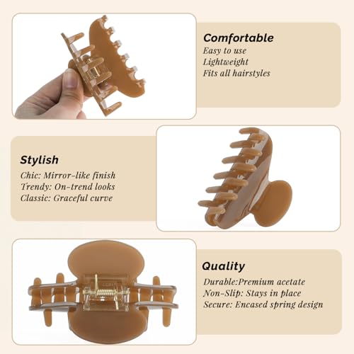 MAORULU Medium Cute Acetate Hair Claw Clips for Women Girls, 3 Inch Cherry Red Claw Clips for Thin & Medium Thick Hair, Durable French Banana Clip with Gift Box (Light Brown) - color: Light Brown
