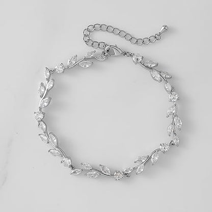 SWEETV Cubic Zirconia Wedding Bridal Bracelet for Brides,Bridesmaids, Silver Crystal Elegant Tennis Bracelet for Women Prom Jewelry Gifts - color: Style6-Silver