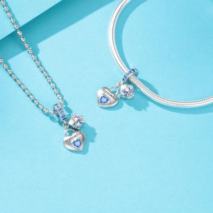 HappyStar 925 Sterling Silver Happy Birthday Bead Charm Love Heart Shape Birthstone Charms for Bracelets Dangle Pendant with 5A Cubic Zirconia Compatible Pandora Bracelets Jewelry Gift for Women - color: 9-September Birthstone Charms