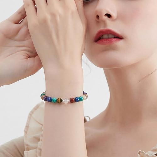 Natural Stone Beaded Bracelets for Women, 7 Chakra Healing Crystal Bracelet, 6mm/8mm Handmade Gemstone Stretch/Adjustable Bangle, Anxiety Relief Yoga Meditation Jewelry, Boho Amethyst Malachite Turquoise Bracelet Gift - color: Style 6