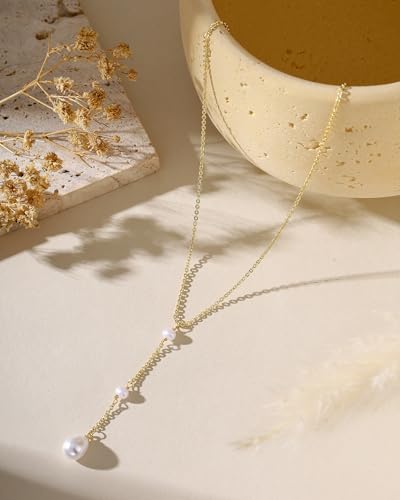 Pearl Necklaces for Women Trendy 14k Gold Plated Cubic Zirconia Pearl Pendant Necklace Valentines Day Wedding Birthday Mother's Day Gifts Dainty Gold Necklace for Women - color: Style 6 - Gold Necklace