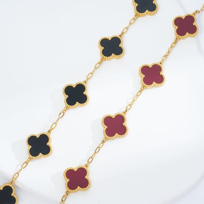 Waterproof Four-Leaf Clover Bracelet,Adjustable Link Double Sided Jewelry, Lovely Fashion Jewelry Gift for Women - color: Black Bracelet + Red Bracelet