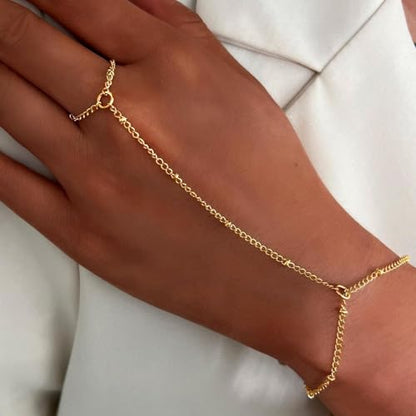 Evil Eye, Heart, Cross-Gold Ring Bracelet Hand Chain Layered Finger Bracelets for Women Delicate Link Chain Jewelry - style: satellite Chain bracelet-gold