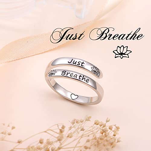 Ladytree Adjustable Inspirational Rings 925 Sterling Silver Stacking Wrap Spiral Twist Statement Band Encouragement Birthday Gift for Women Men - style: just breathe