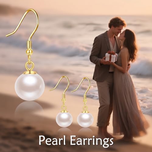 925 Sterling Silver Black Pearl Dangle Earrings Pearls Drop Jewelry Birthday Gifts for Women - color: White Pearl-Gold
