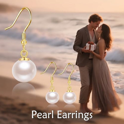 925 Sterling Silver Black Pearl Dangle Earrings Pearls Drop Jewelry Birthday Gifts for Women - color: White Pearl-Gold