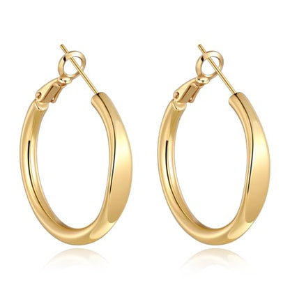 sovesi Flat Edge Chunky Hoop Earrings for Women 14k Gold Plated, 5mm Thick Hoops, Lightweight Hypoallergenic Hoop Earrings - color: Gold 30mm