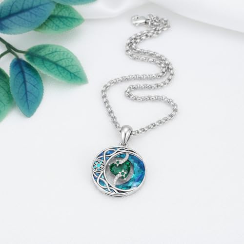 ONEFINITY Moon Star Necklace 18K White Gold Plated Celtic Moon Birthstone Pendant Necklaces Heart Birthstone Anniversary Birthday Jewelry Gifts for Women Wife Mom - style: May