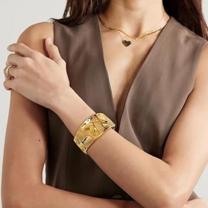 Gold/Silver Cuff Bangle Bracelets For Women Chunky Waterdrop Twisted Hinged Bangle Bracelets Minimalist Arm Cuff Bracelet Jewelry Gifts - color: 1Gold