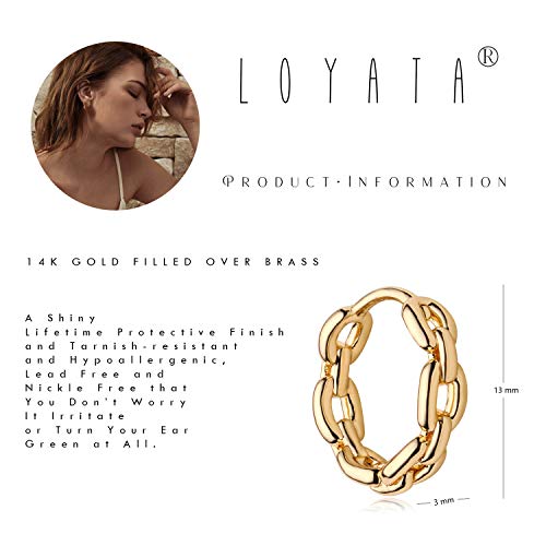LOYATA Gold Huggie Hoop Earrings 14K Gold Plated Dainty Small Simple Hypoallergenic Jewelry Gift for Women - style: Chain