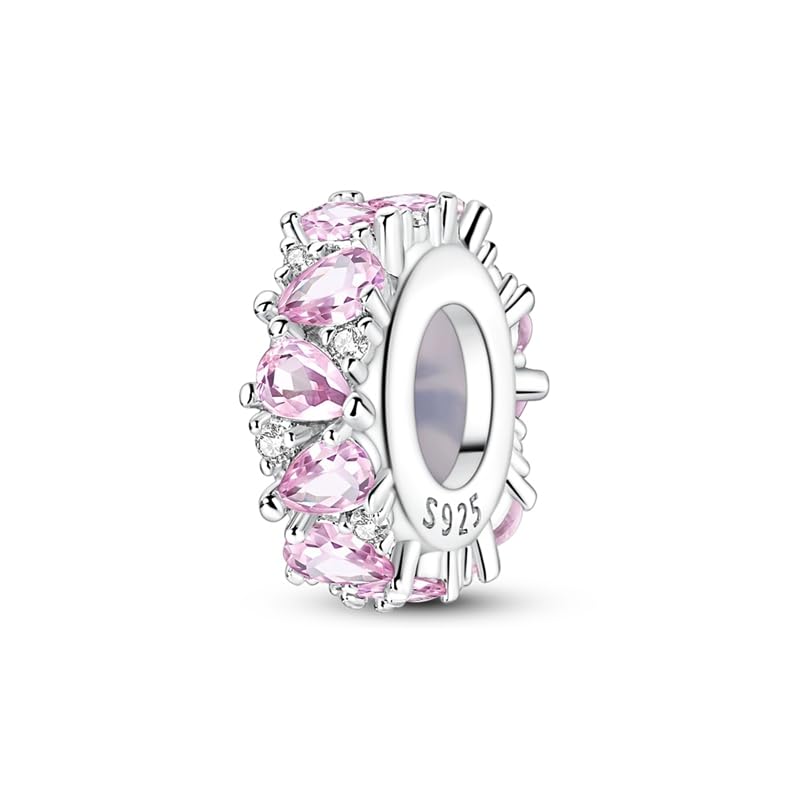 925 Sterling Silver Charms for Bracelets and Necklaces Beads Jewelry Charms for Women - color: Pink Teardrop CZ Rubber Stopper Clip
