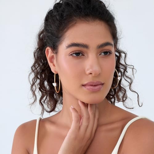 Large Gold Hoop Earrings for Women 14k Gold Plated with 925 Sterling Silver Post Big Open Hoops Earrings Trendy Cubic Zirconia Heart Hoop Earrings Jewelry Gifts for Women - color: gold 40mm