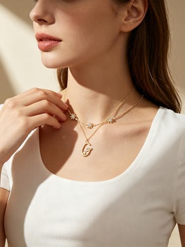 14K Gold A-Z Initial Lette Necklace Star Choker Women Necklace | Personalized Initial Jewelry, Meaningful Name Letter Gift for Women Wife Mom Friend, Perfect Present For Birthday/Anniversary - style: 14K Gold-G