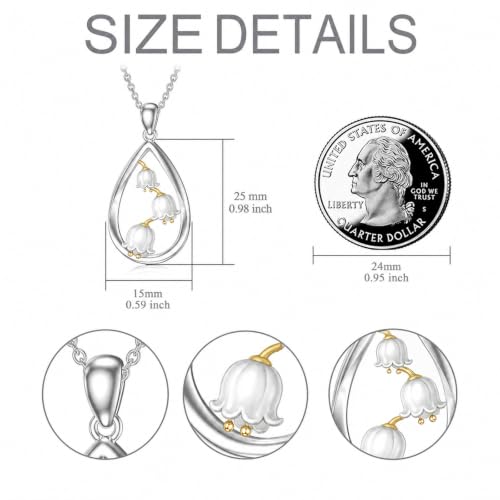 12 Month Birth Flower Necklace for Women 925 Sterling Silver Floral Teardrop Pendant Birthday Jewelry Gifts - color: 05. May Lily of the Valley