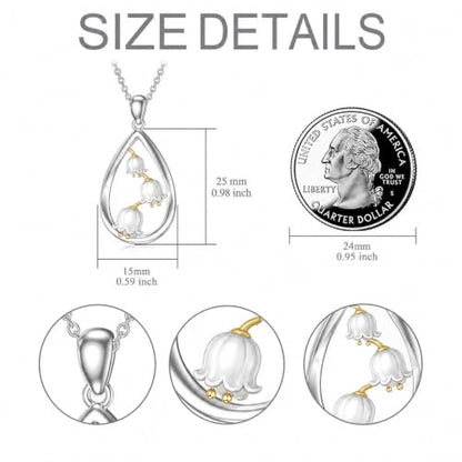 12 Month Birth Flower Necklace for Women 925 Sterling Silver Floral Teardrop Pendant Birthday Jewelry Gifts - color: 05. May Lily of the Valley