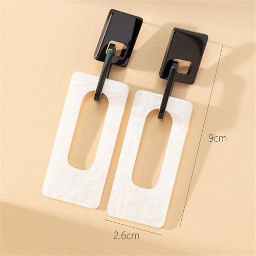 Boho Lightweight Retro Simple Acrylic Splicing Rectangle Earrings for Women Creative Exaggerated Statement Dangle Drop Earrings Jewelry - color: Black White