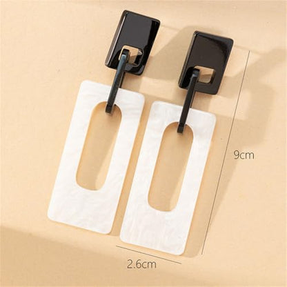 Boho Lightweight Retro Simple Acrylic Splicing Rectangle Earrings for Women Creative Exaggerated Statement Dangle Drop Earrings Jewelry - color: Black White