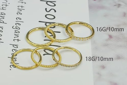 16G 18G 6mm 8mm 10mm Hinged Clicker Segment CZ Twisted Clicker Nose Rings Hoop Helix Cartilage Daith Tragus Sleeper Earrings Body Piercing for Women Men - style: 18G - 10mm - 3Pcs Gold