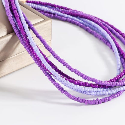 Colorful Multi-layered Seed Beaded Necklace Choker For Women Bohemian Handmade Crystal Stone Gemstone Hawaiian Necklace Holiday Birthday Summer Beach Jewelry Gift - color: Purple