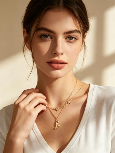 14K Gold A-Z Initial Lette Necklace Star Choker Women Necklace | Personalized Initial Jewelry, Meaningful Name Letter Gift for Women Wife Mom Friend, Perfect Present For Birthday/Anniversary - style: 14K Gold-L